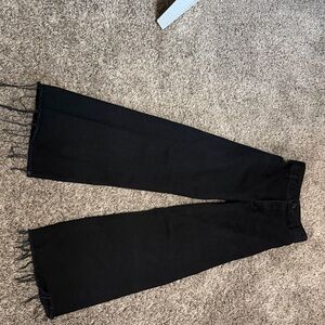 Zara High Rise Black Jeans with Frayed Hem